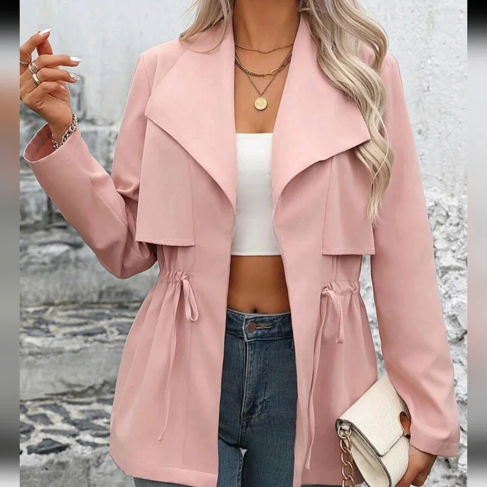 Color Waterfall Collar Drawstring Waist Coat